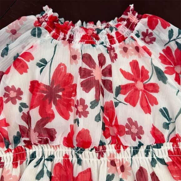 CARTERS Baby Girls Red & White Floral Long Sleeve Spring Garden Dress Size 18M - Picture 9 of 10